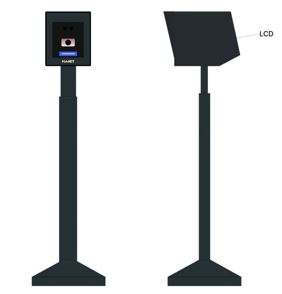 Trụ xác thực danh tính NST AI Identity Pro với màn hình nhận diện và màn hình LCD phụ